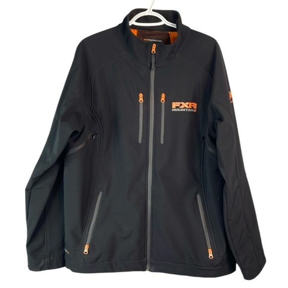 FXR Mountain Mens Black Soft Shell Jacket Fleece Lined Graphics Logo Neon XL - Picture 2 of 16